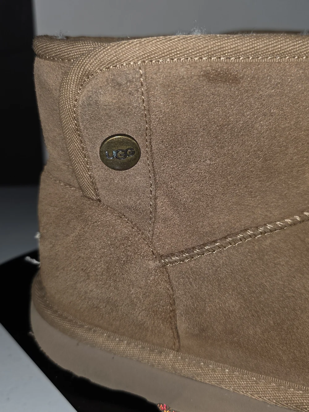 UGG Jona Chestnut Suede Mini Boot With Snap Big Girls/ Youth Size 4